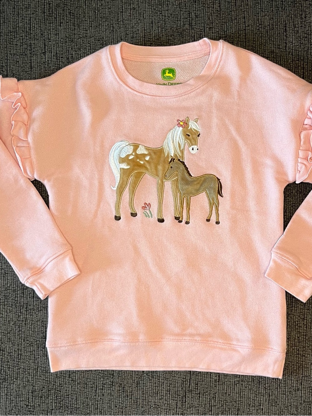 John Deere Pink Ruffle-Sleeve Horse Graphic Sweatshirt